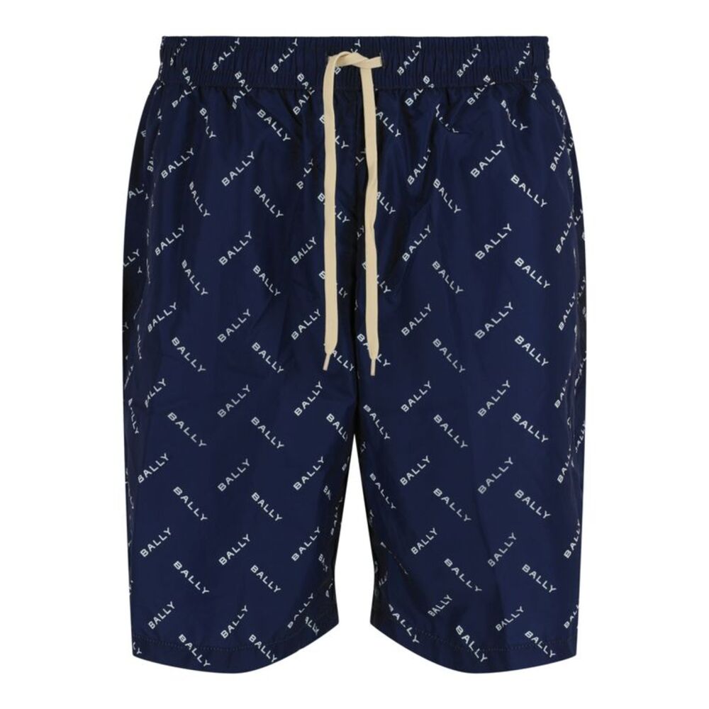 Bally Logo Pattern Swim Trunks Blue Mens